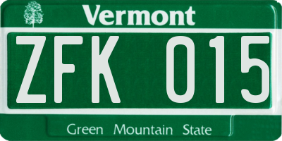 VT license plate ZFK015