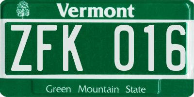 VT license plate ZFK016