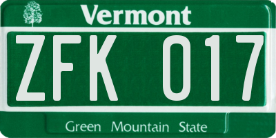 VT license plate ZFK017