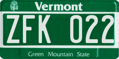 VT license plate ZFK022