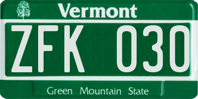VT license plate ZFK030