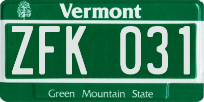 VT license plate ZFK031