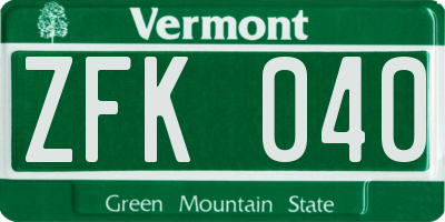VT license plate ZFK040