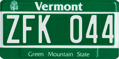 VT license plate ZFK044