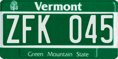 VT license plate ZFK045
