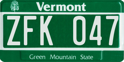 VT license plate ZFK047