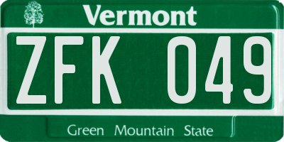 VT license plate ZFK049
