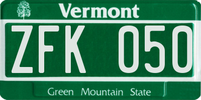 VT license plate ZFK050