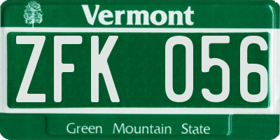 VT license plate ZFK056