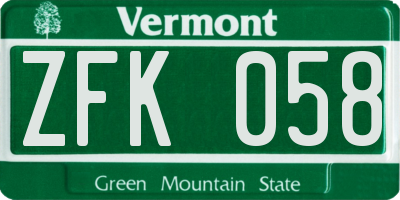 VT license plate ZFK058