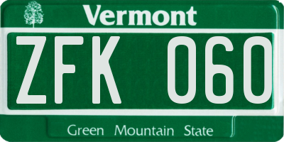 VT license plate ZFK060