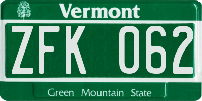 VT license plate ZFK062