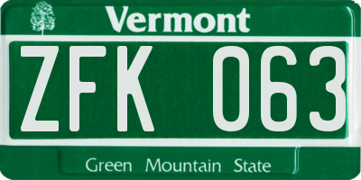 VT license plate ZFK063