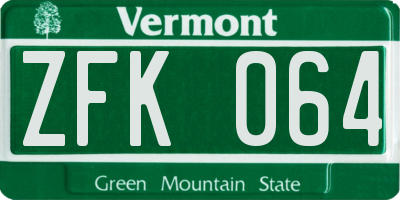 VT license plate ZFK064