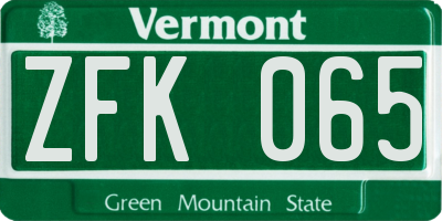 VT license plate ZFK065