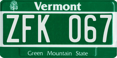 VT license plate ZFK067