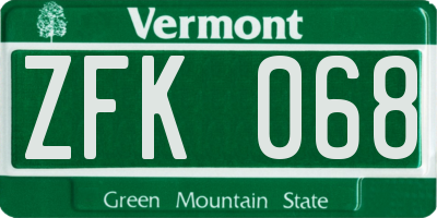 VT license plate ZFK068