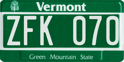 VT license plate ZFK070