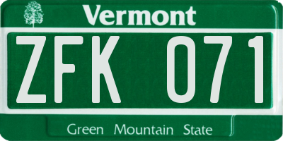VT license plate ZFK071