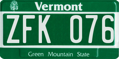 VT license plate ZFK076