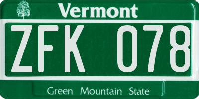 VT license plate ZFK078