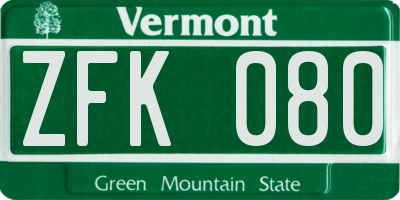 VT license plate ZFK080