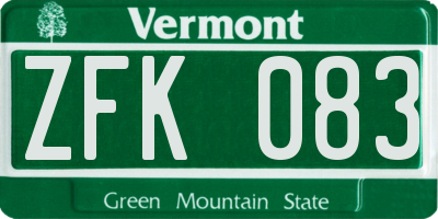 VT license plate ZFK083