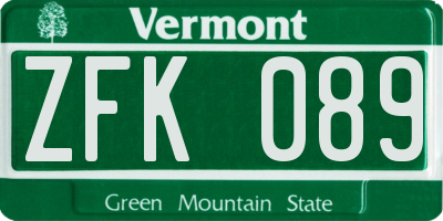 VT license plate ZFK089