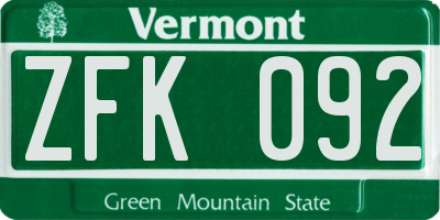 VT license plate ZFK092