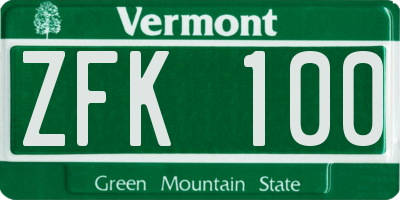 VT license plate ZFK100