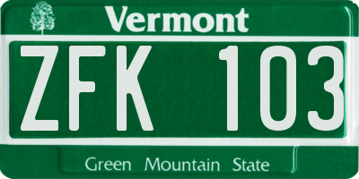 VT license plate ZFK103