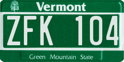 VT license plate ZFK104