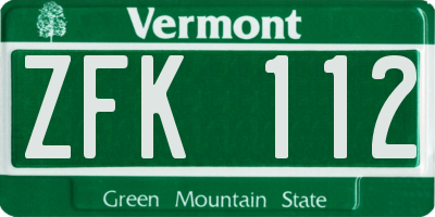 VT license plate ZFK112