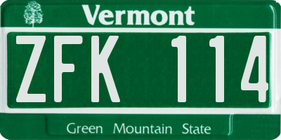 VT license plate ZFK114