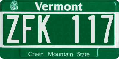VT license plate ZFK117