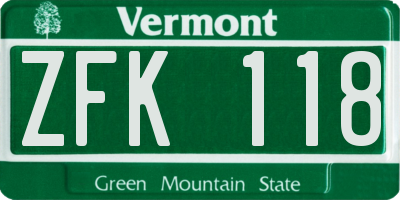 VT license plate ZFK118