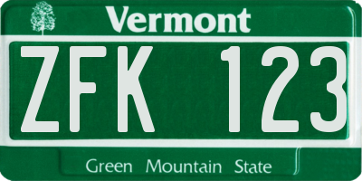 VT license plate ZFK123