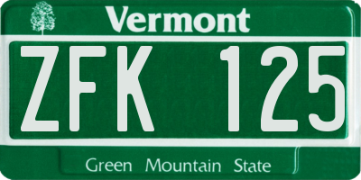 VT license plate ZFK125
