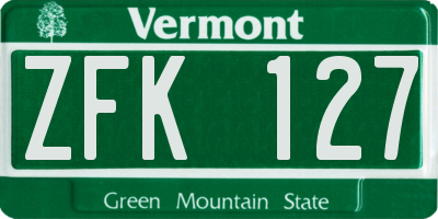 VT license plate ZFK127