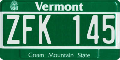VT license plate ZFK145