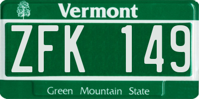VT license plate ZFK149