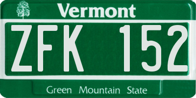 VT license plate ZFK152