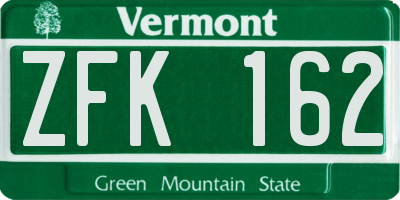 VT license plate ZFK162