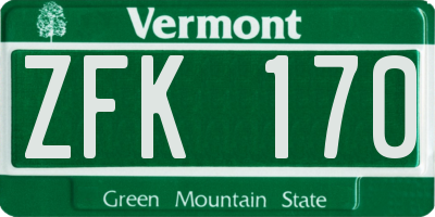 VT license plate ZFK170