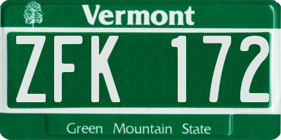 VT license plate ZFK172
