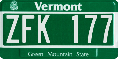VT license plate ZFK177