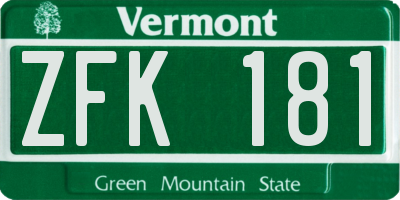VT license plate ZFK181