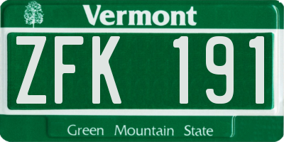 VT license plate ZFK191
