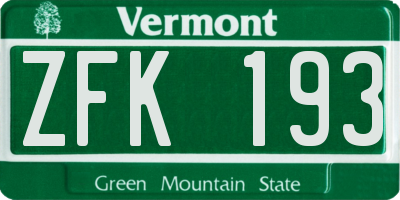 VT license plate ZFK193