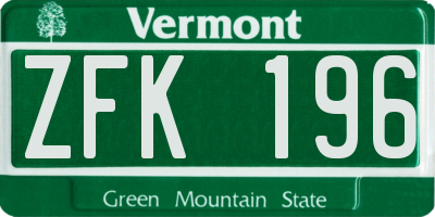 VT license plate ZFK196